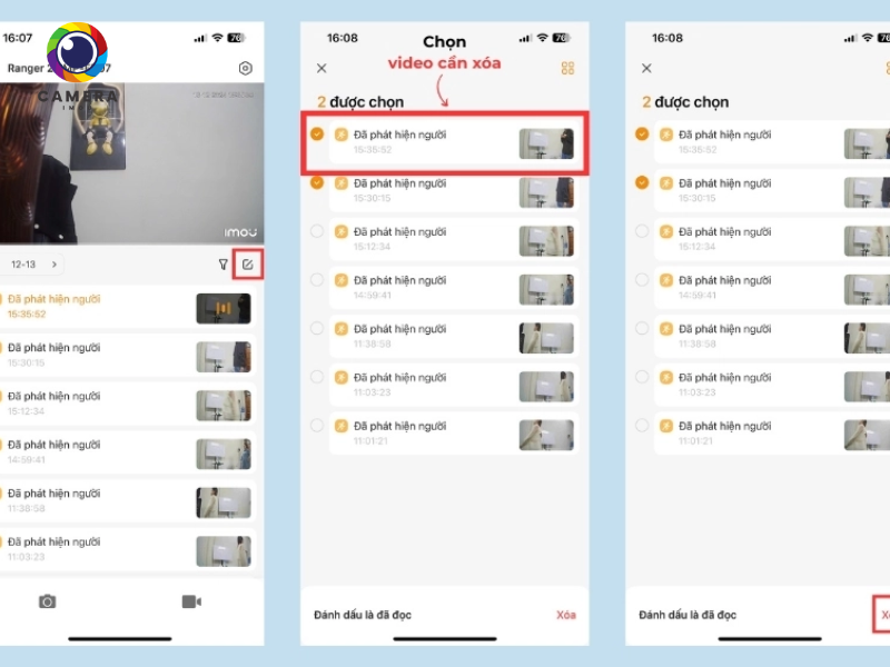 cách xóa video trên camera Imou